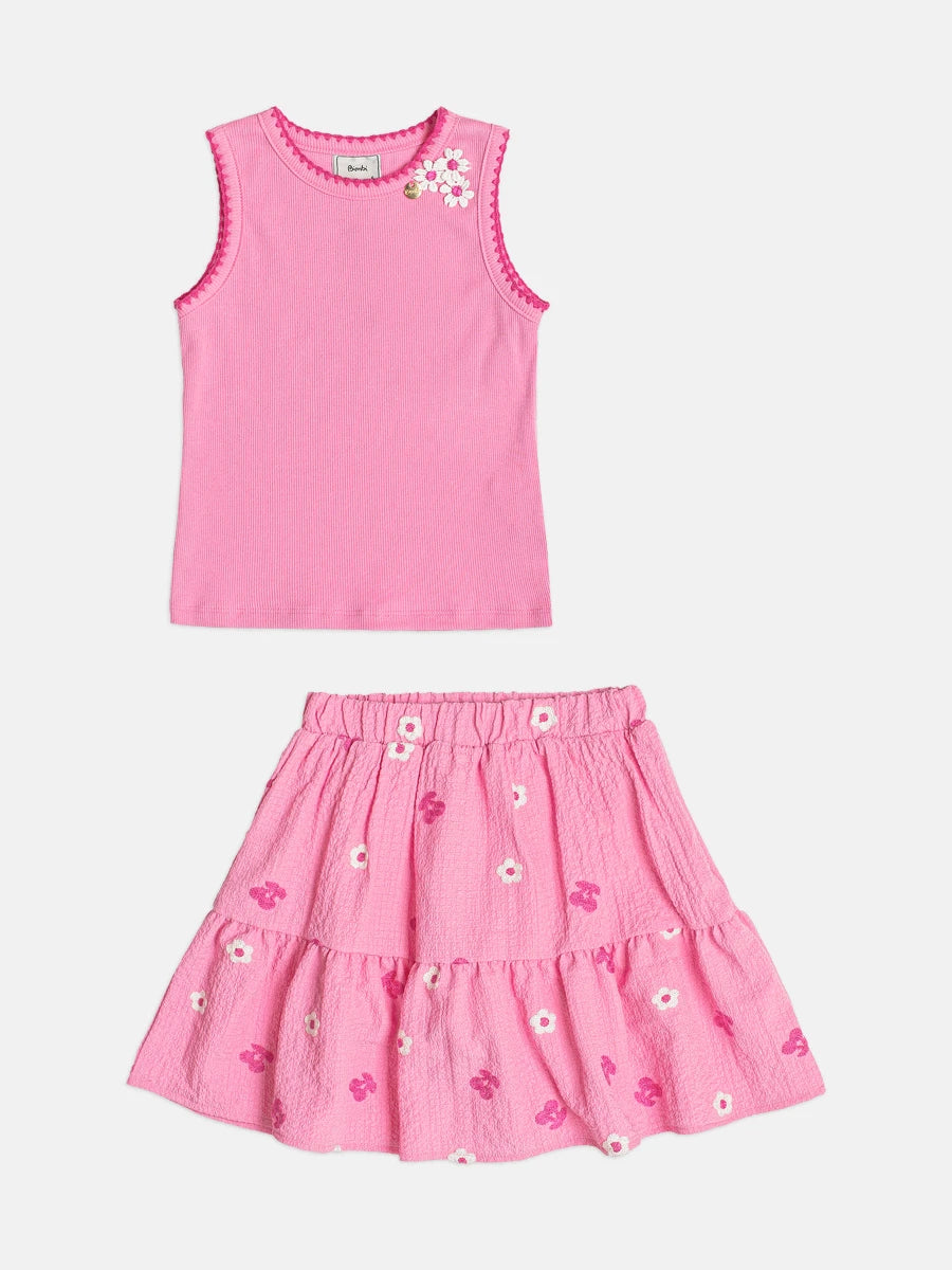 Conjunto Infantil Menina Bimbi Saia e Regata Rosa Florsinha