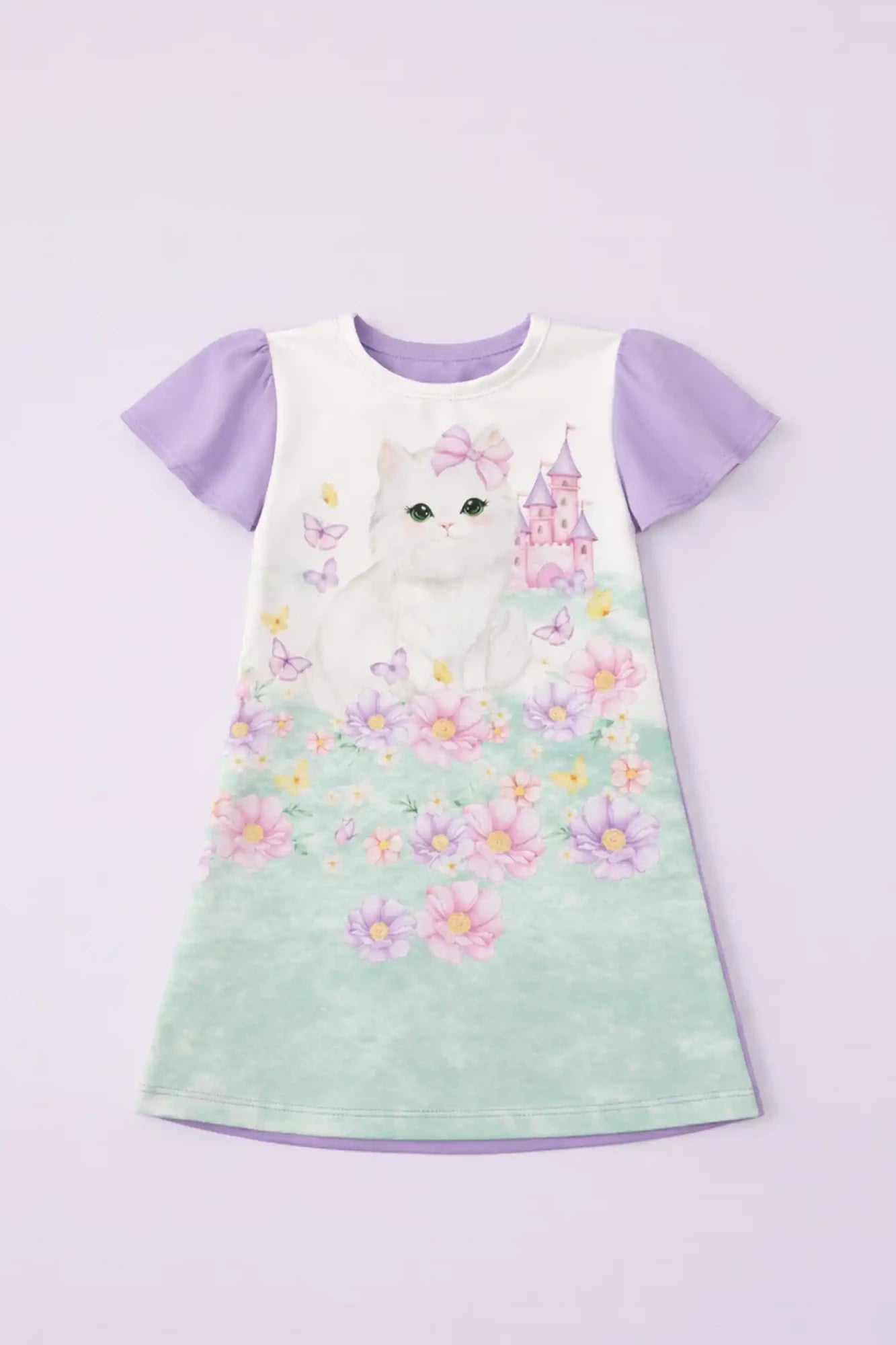 Vestido Infantil Kukiê Lilás Gatinha Floral