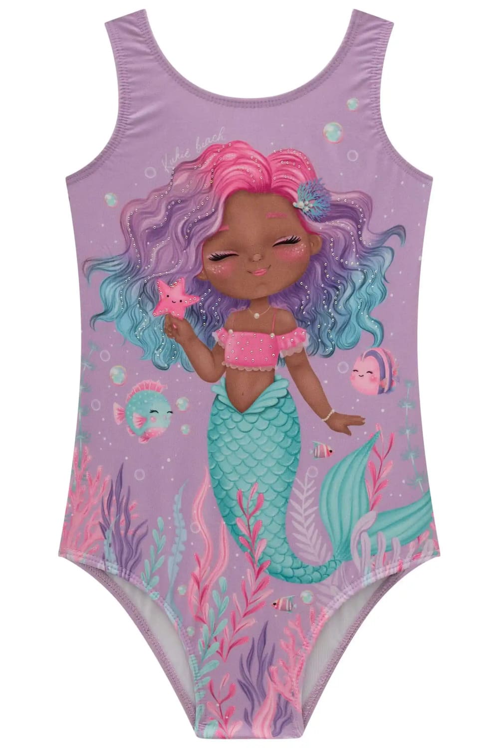 Maiô Infantil Kukie Verão Lilás Sereia com Strass e Bolsinha