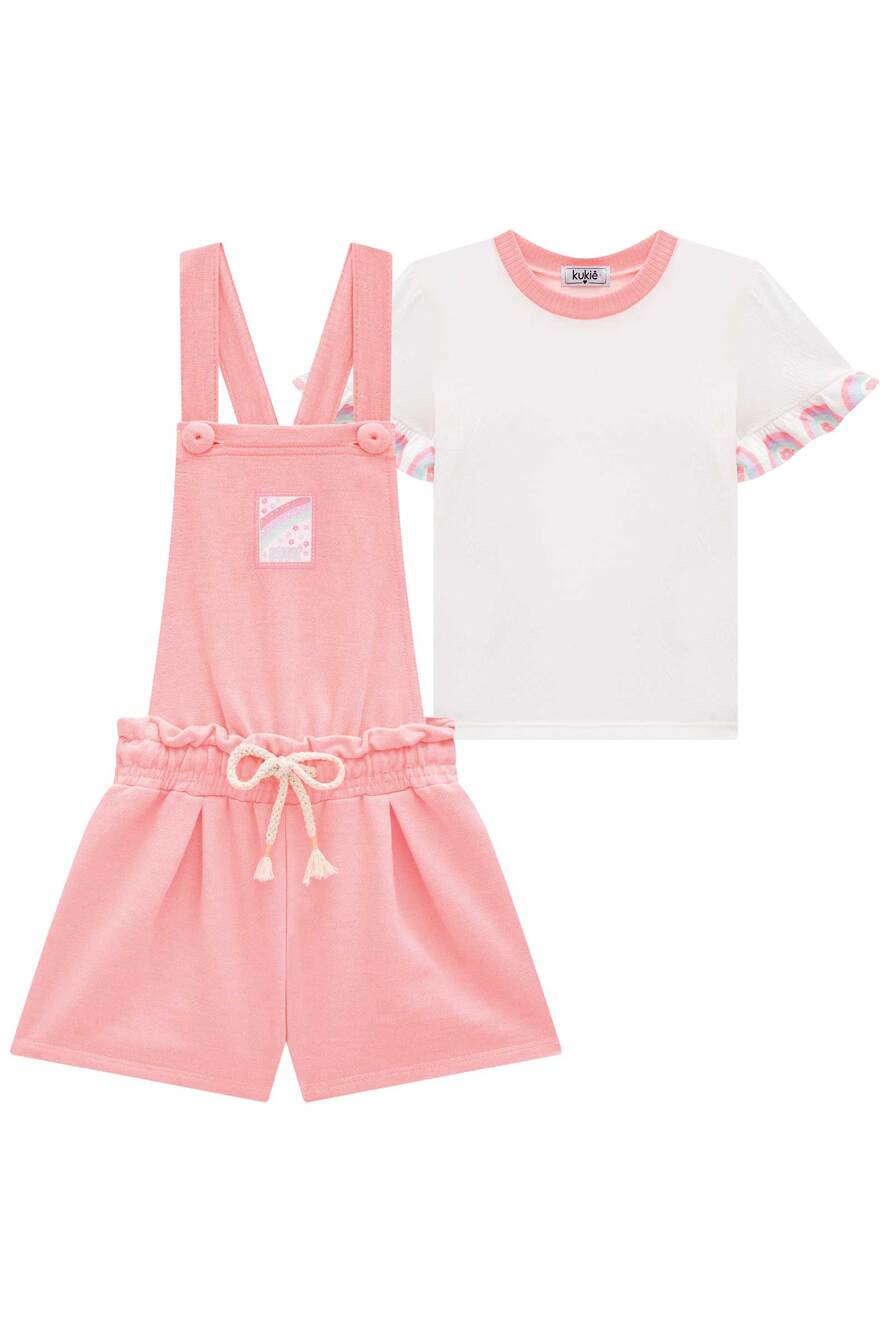 Jardineira Infantil Kukie Verão Com Blusa Arco Irís