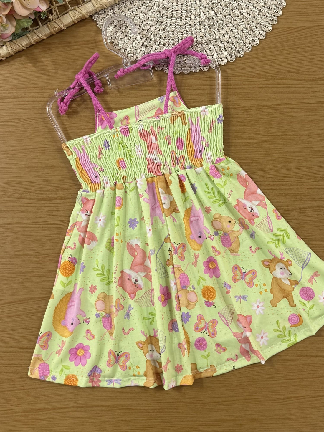 Vestido Infantil Kukiê Verão Verde Animais
