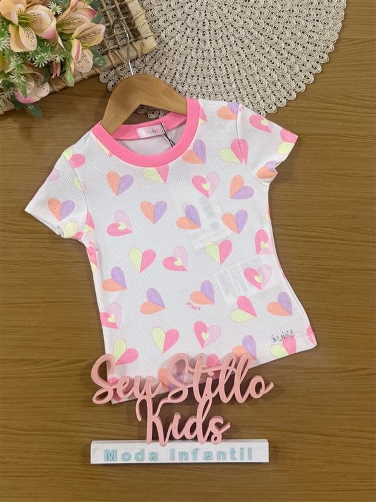 Blusa Infantil Kukiê Verão Off White Corações