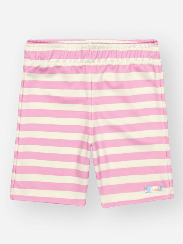 Conjunto Infantil Cinti Verão com Shorts Ciclista Listrado e Blusa Rosa Ursinha Floral