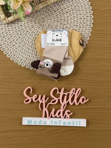 Meia Infantil 3/4 Kukiê Inverno Marrom Cachorrinha