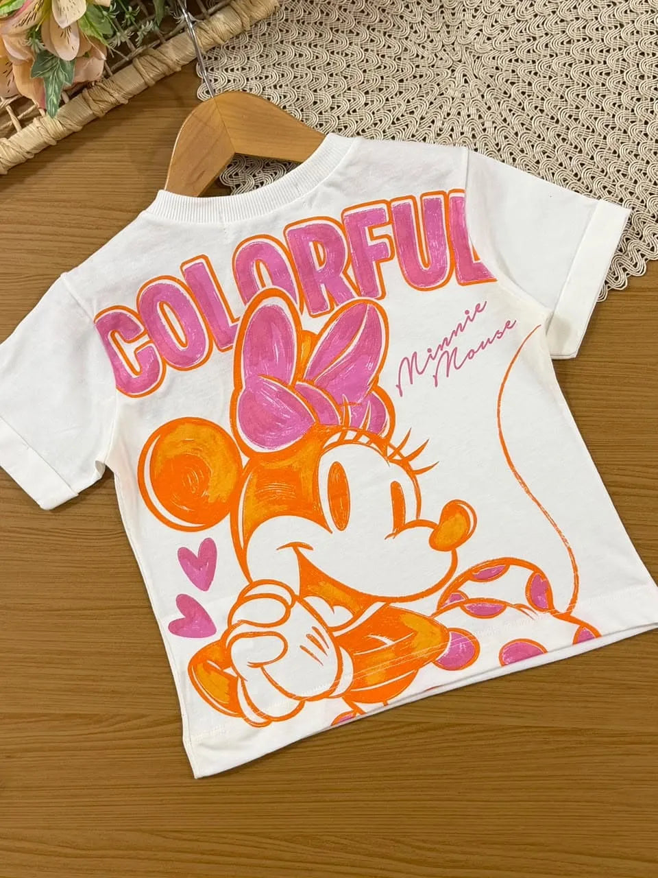 Blusa Infantil Menina Animê Branca Colorful Minnie Disney
