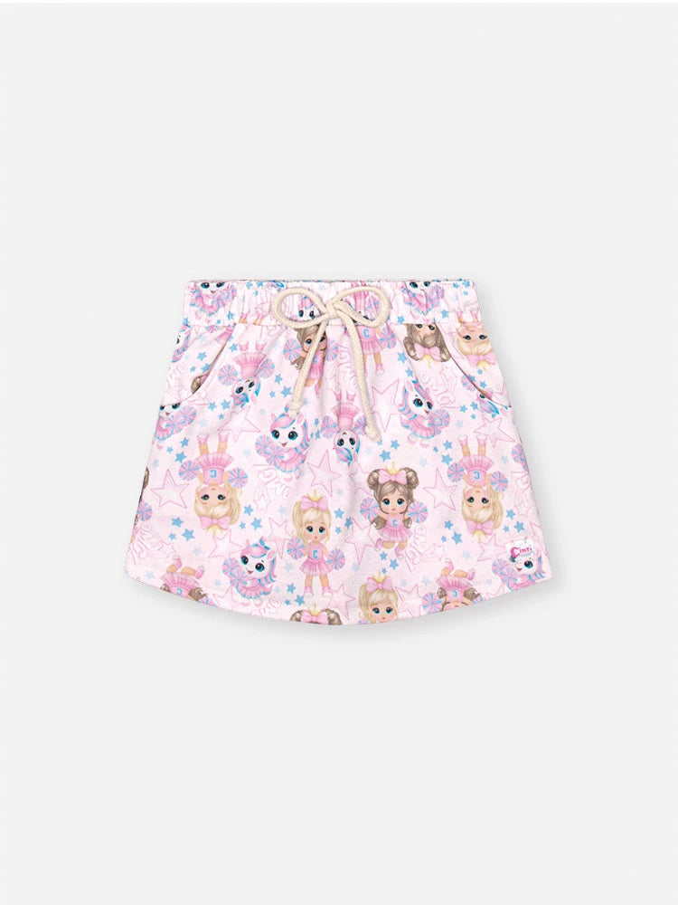 Conjunto Infantil Cinti Verão com Shorts Estampado Lider de Torcida e Blusa Azul