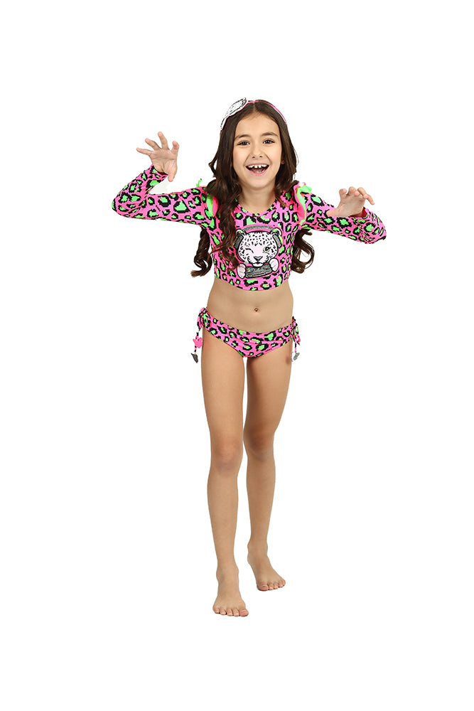Biquíni Infantil Siri Kids Cropped Manga longa Karol Rosa Onça Pixel 39108