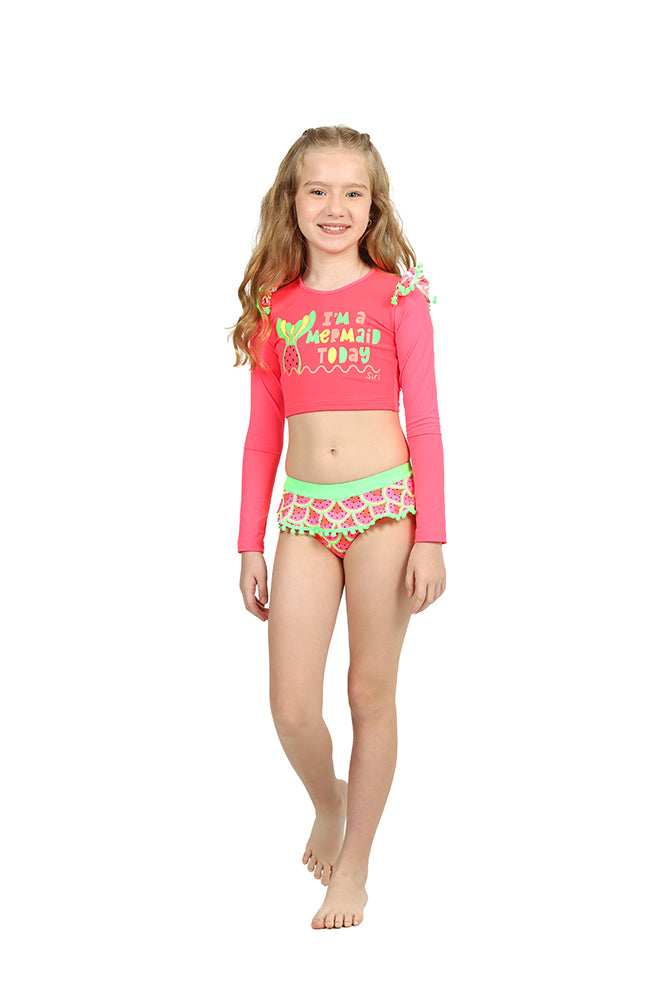 Biquíni Infantil Siri Kids com Cropped Manga Longa Sereia Melancia 39203