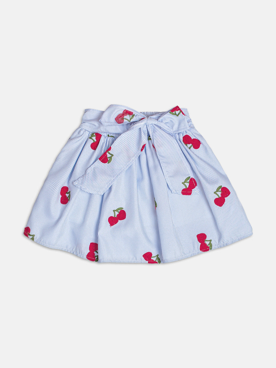 Conjunto Infantil Momi Verão com Saia Azul Listrada e Regata  Branca Cereje