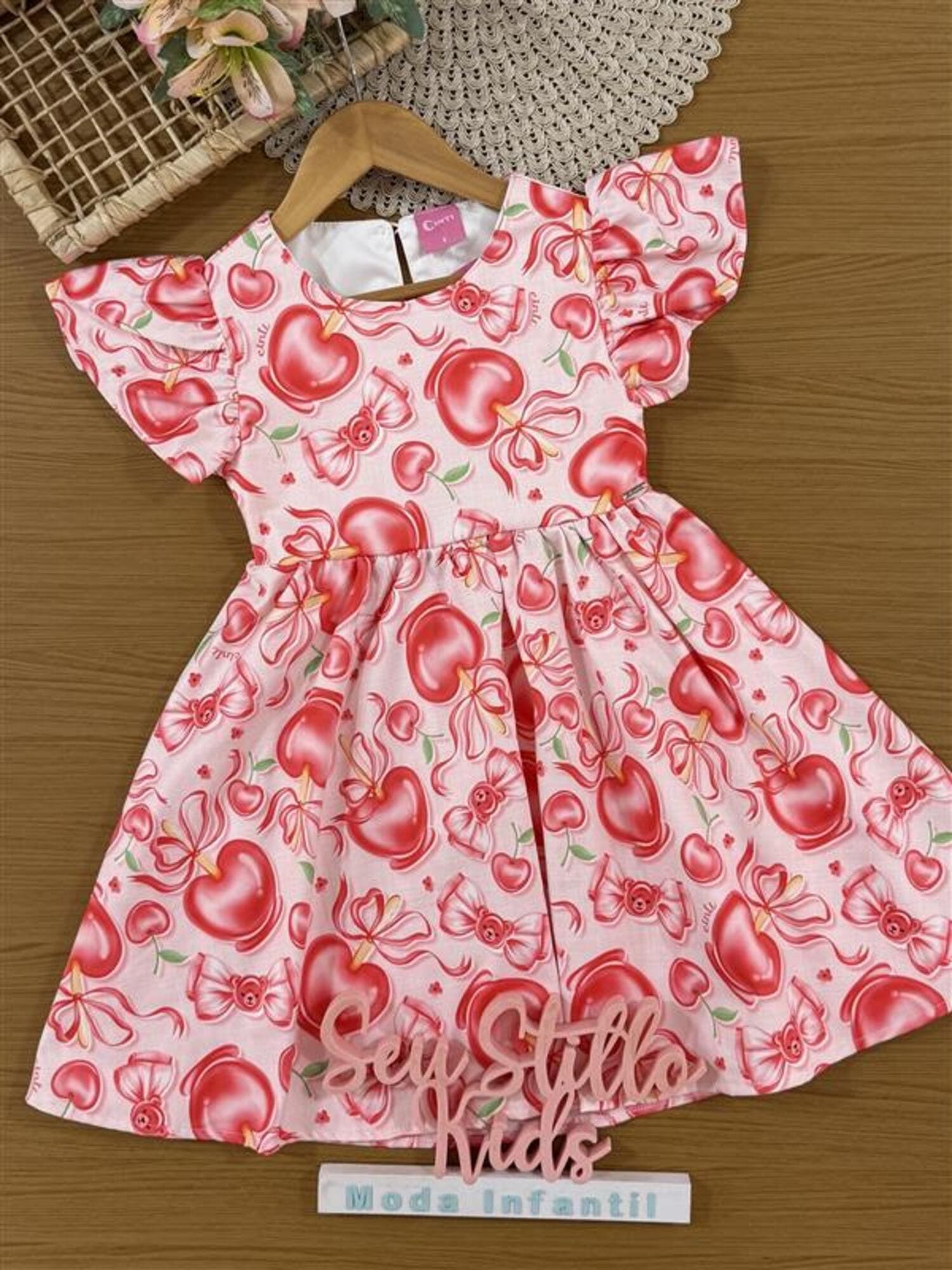 Vestido Infantil Cinti Verão Vermelho Docinhos