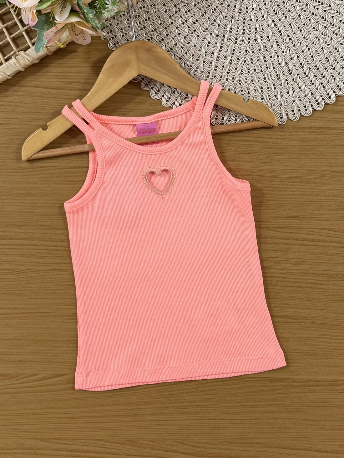 Conjunto Infantil Belime Verão com Shorts e Regata Laranja Coração