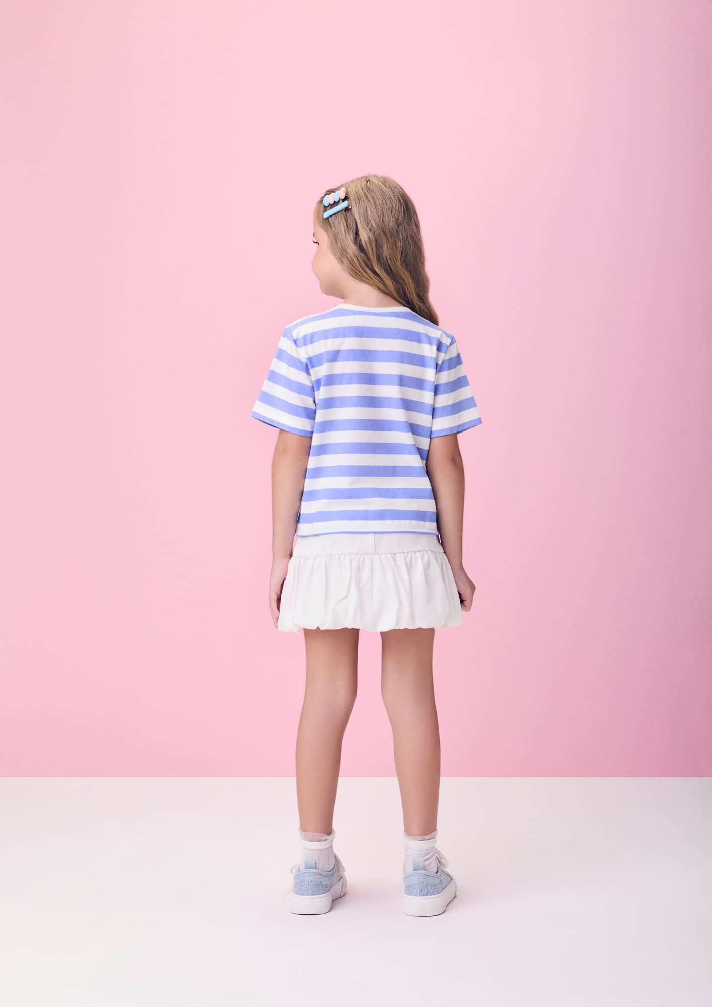 Blusa Infantil Momi Verão Azul Listrada Cinnamoroll