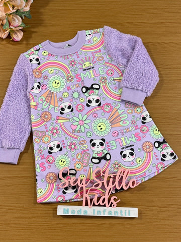 Vestido Infantil Kukie Inverno Lilás Panda