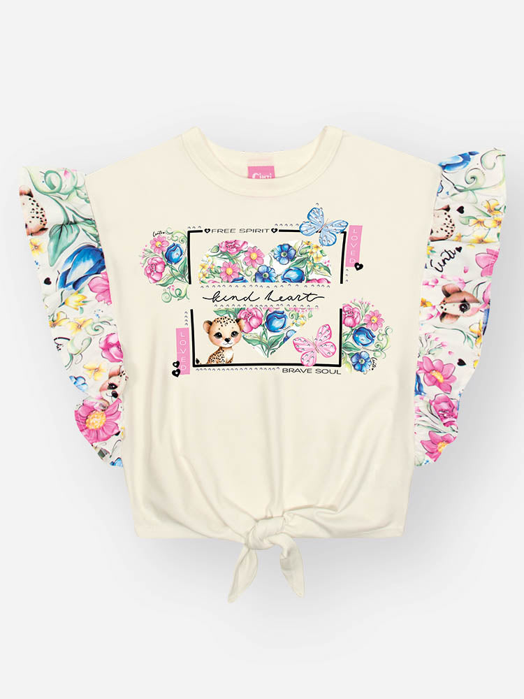 Conjunto Infantil Cinti Verão com Saia e Blusa Branca Oncinha Floral