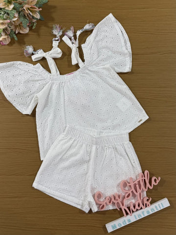 Conjunto Infantil Cinti Verão Shorts e Blusa Laise Branca