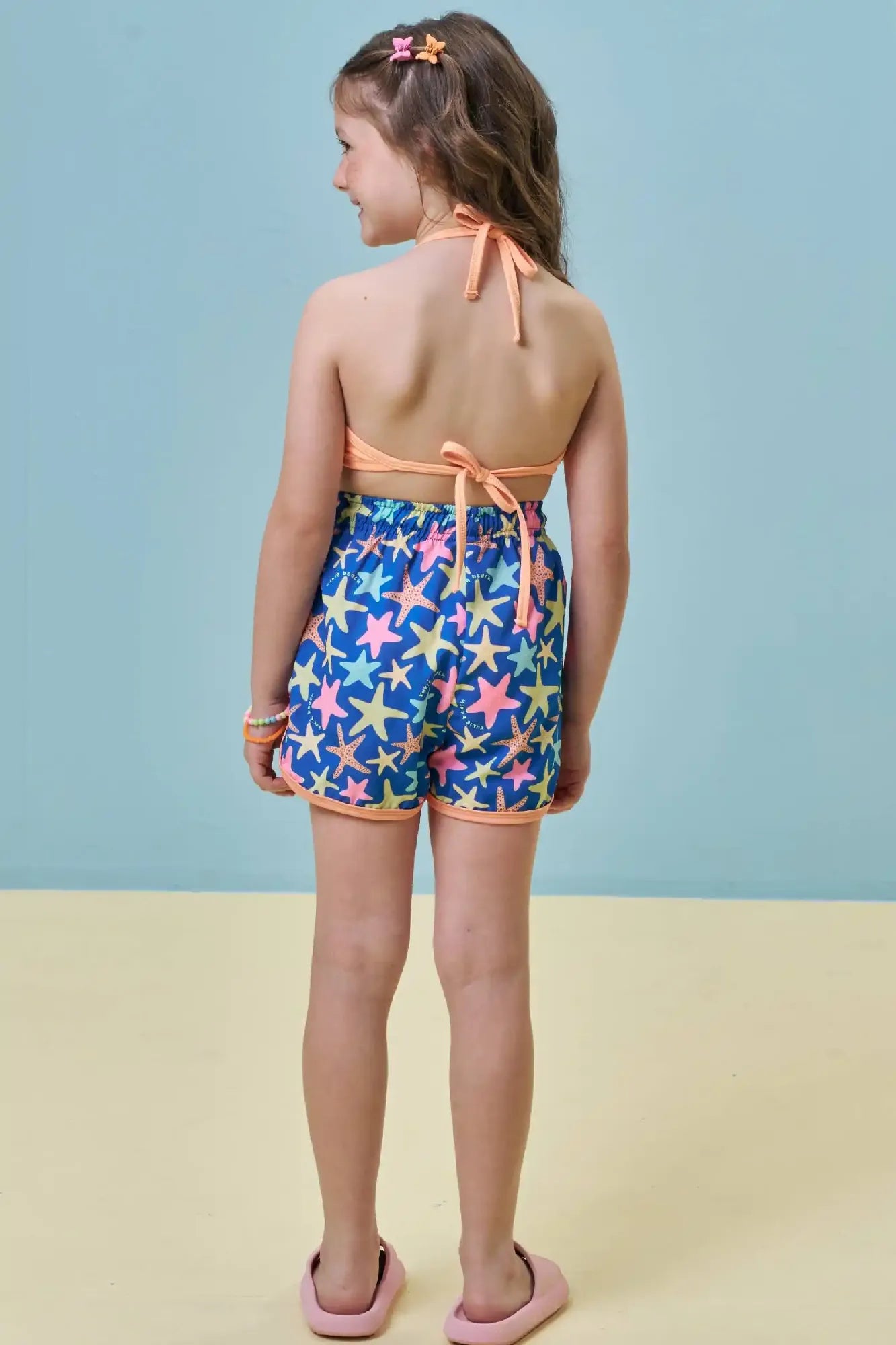 Shorts Infantil Menina Kukiê Nylon Azul Estrela do Mar