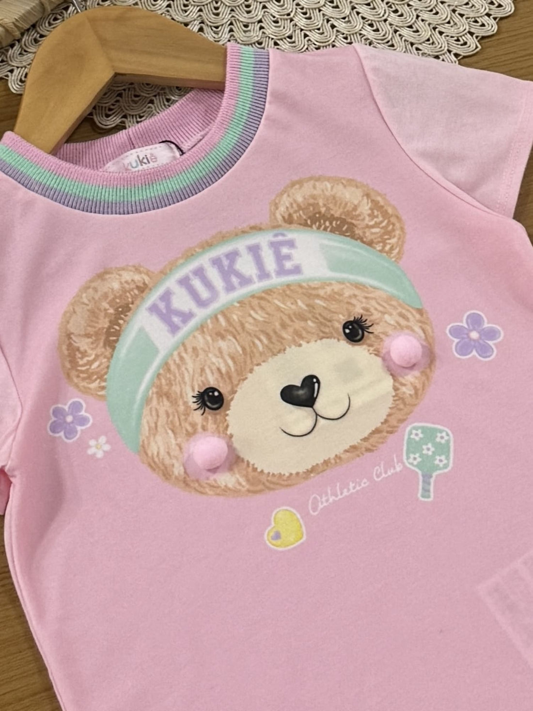 Blusa Infantil Kukiê Verão Rosa Ursinha Ginasta