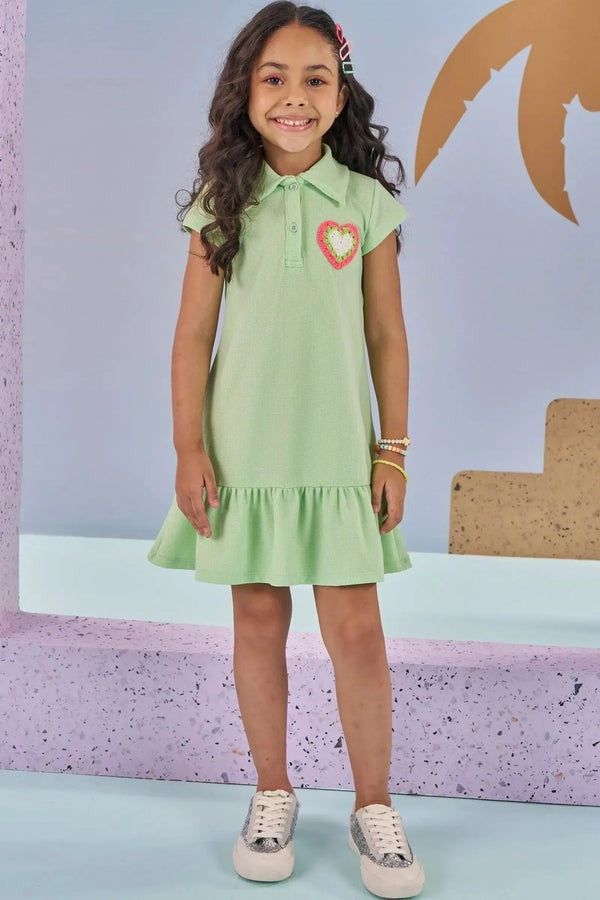 Vestido Infantil Kukiê Verão Verde Coração Tricô