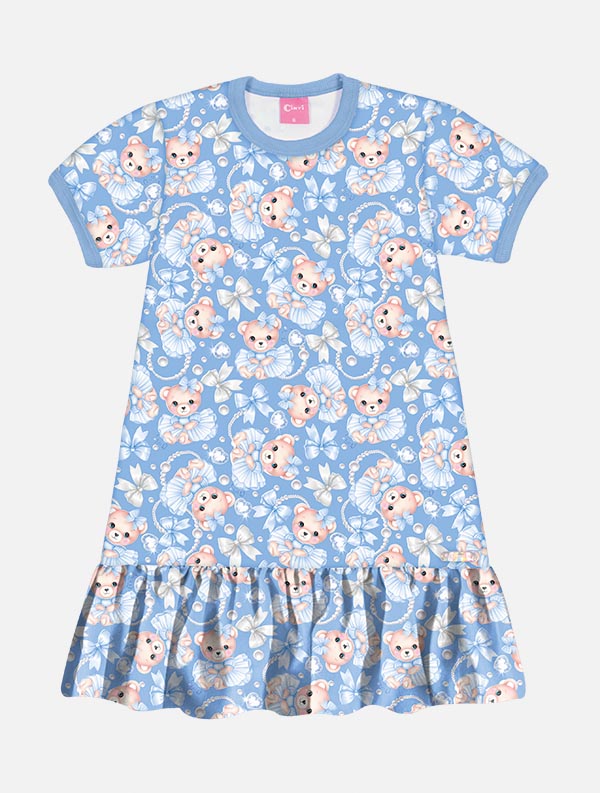 Vestido Infantil Cinti Verão Ursinhos Azul