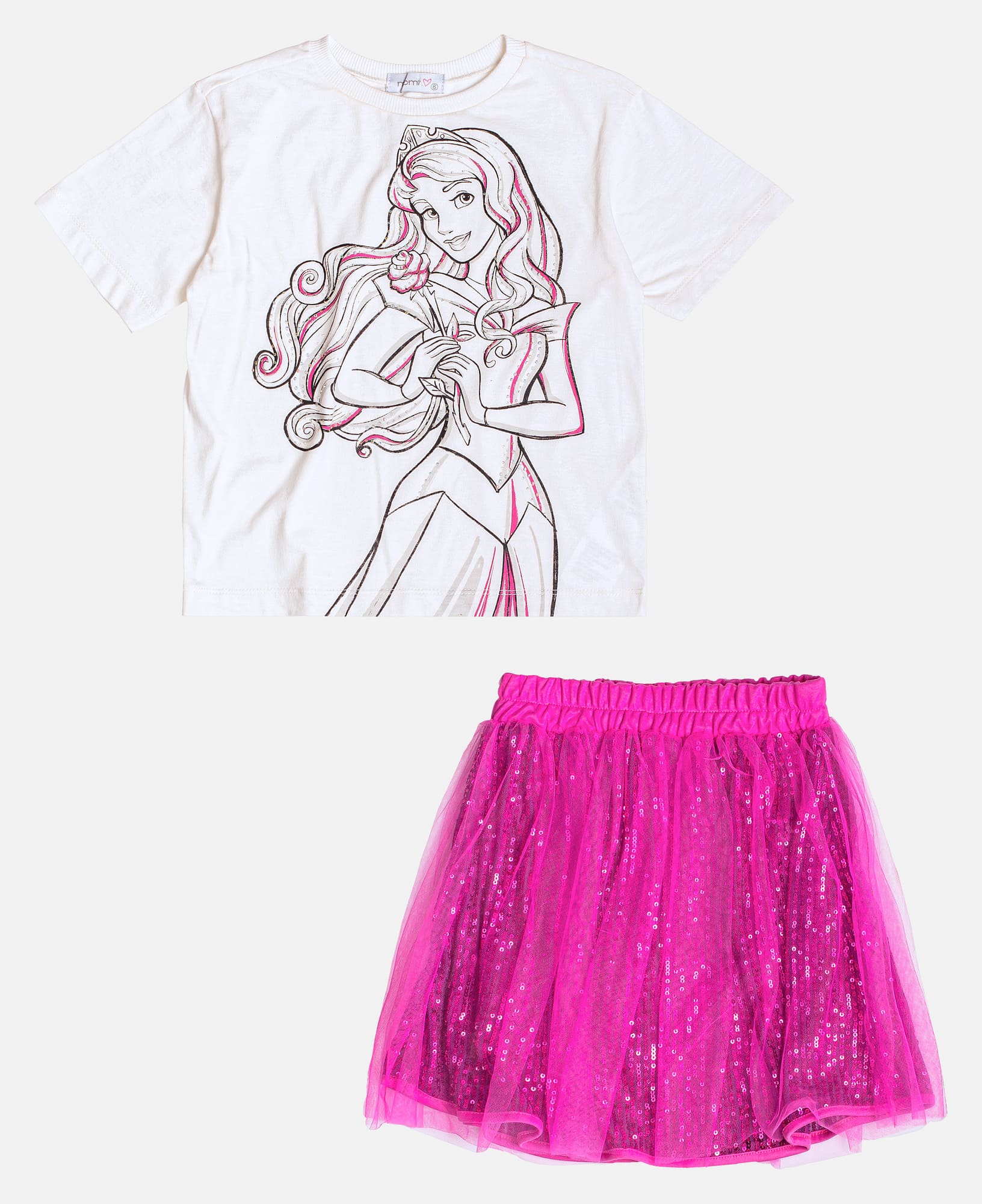 Conjunto Infantil Momi Inverno com Saia Rosa e Blusa Bela Adormecida Disney