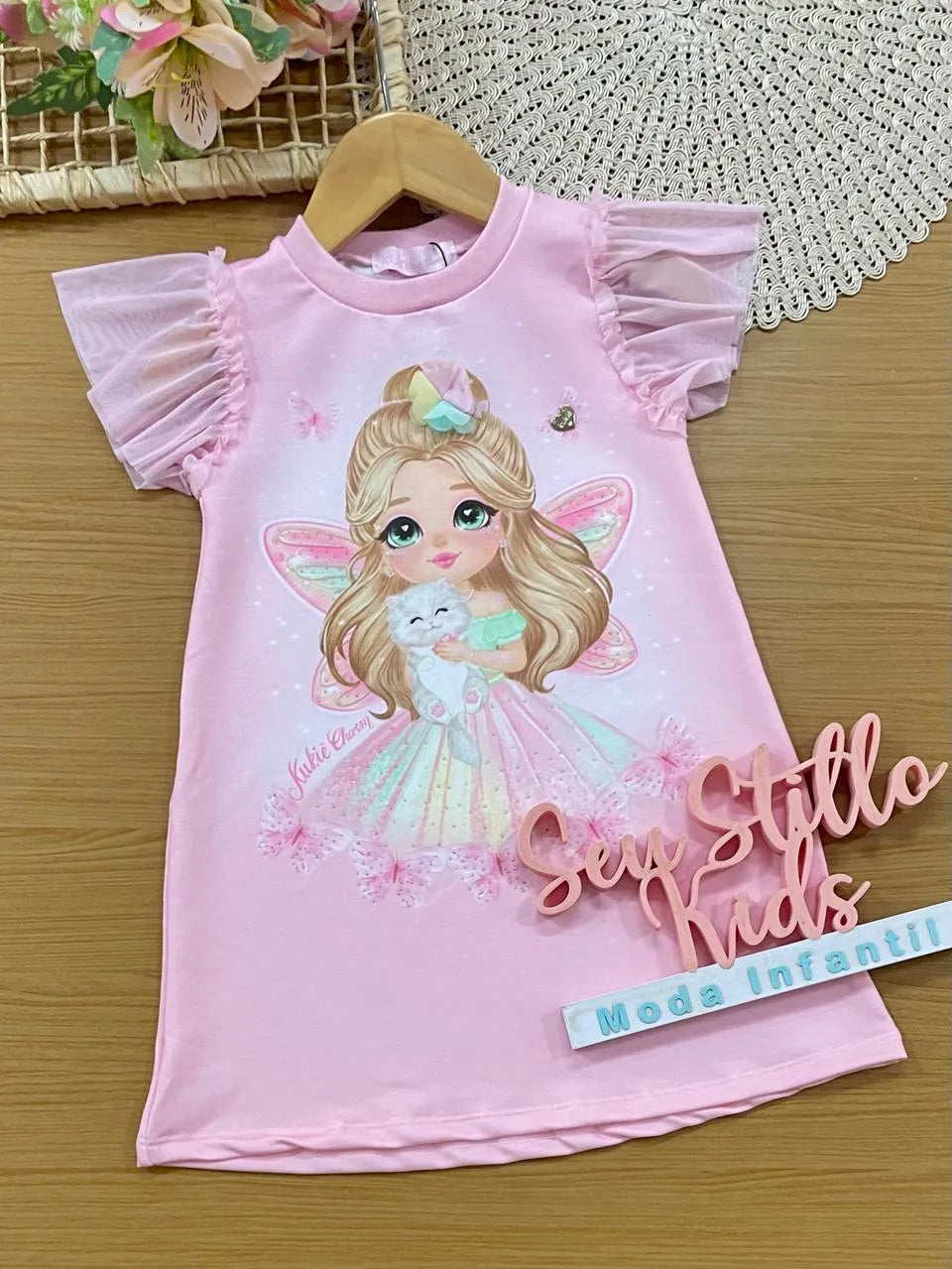 Vestido Infantil Kukiê Rosa Fadinha com Tule