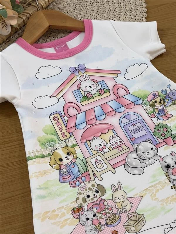 Vestido Infantil Cinti Verão Branco Cafeteria dos Animais