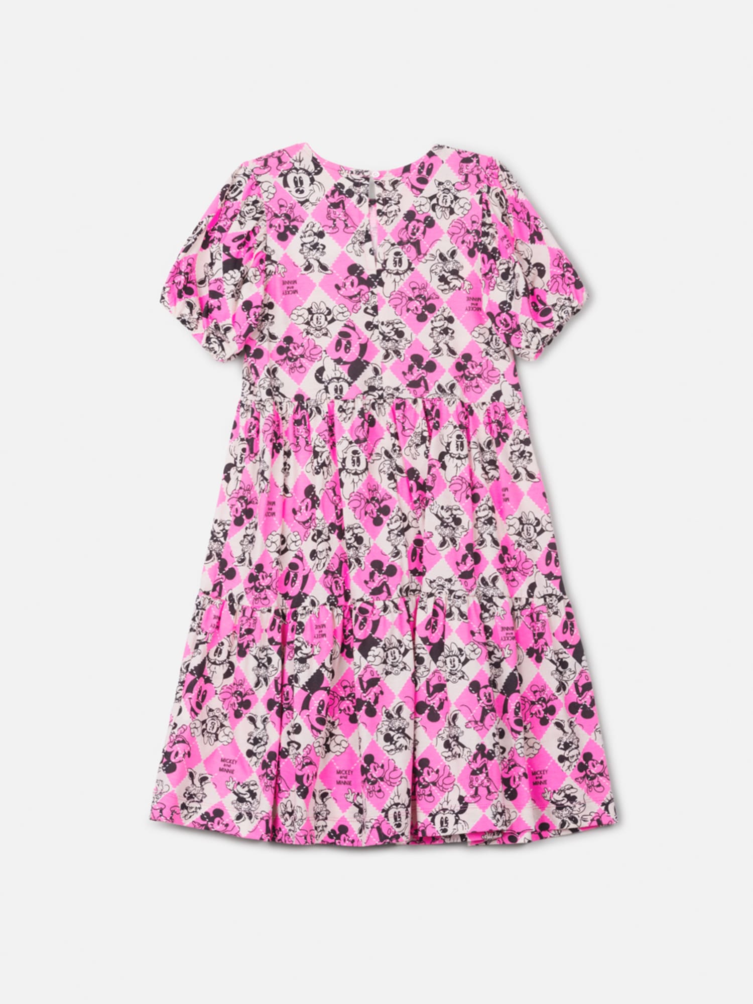 Vestido Infantil Animê Rosa Xadrez Minnie e Mickey Disney