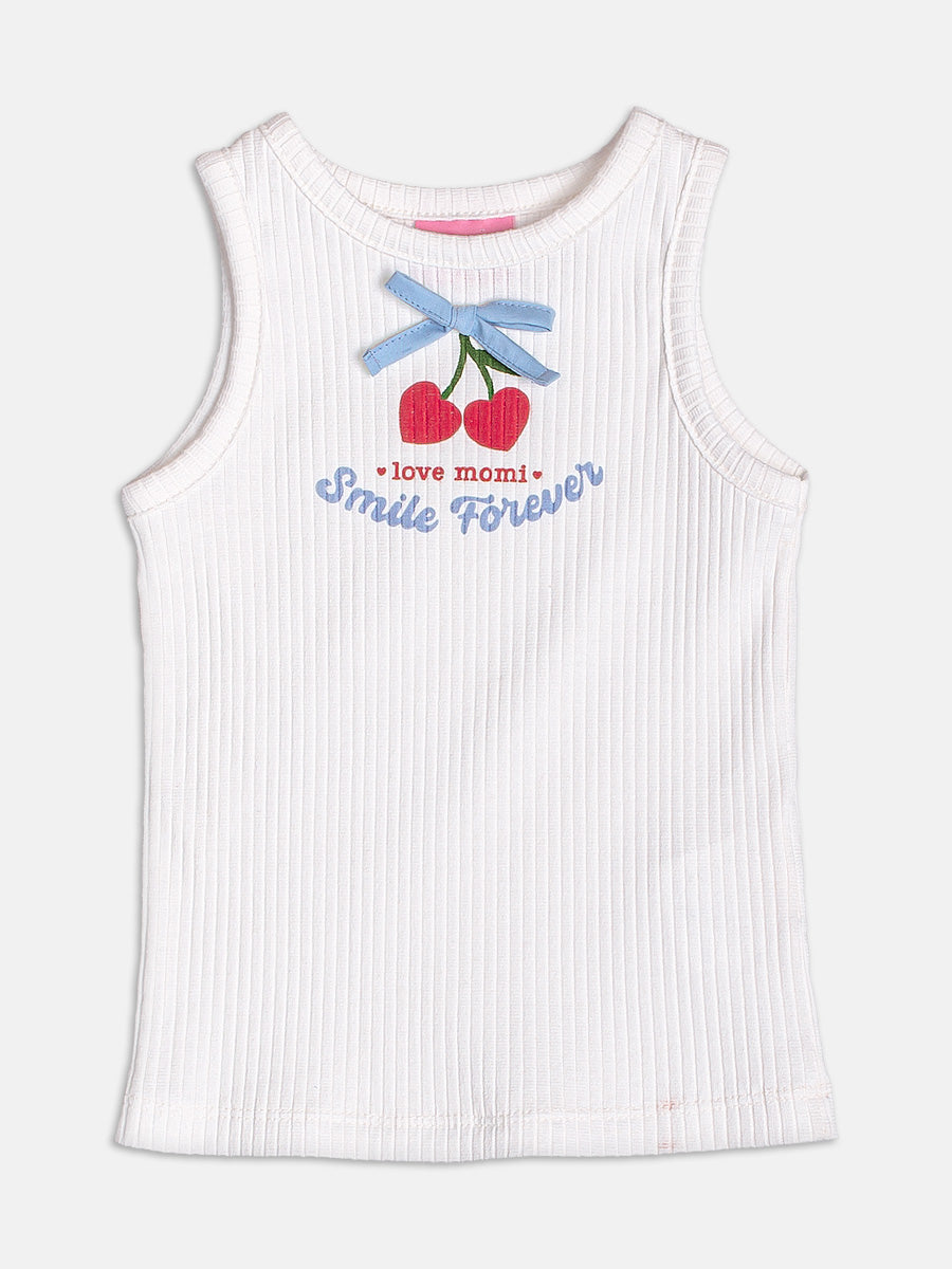 Conjunto Infantil Momi Verão com Saia Azul Listrada e Regata  Branca Cereje