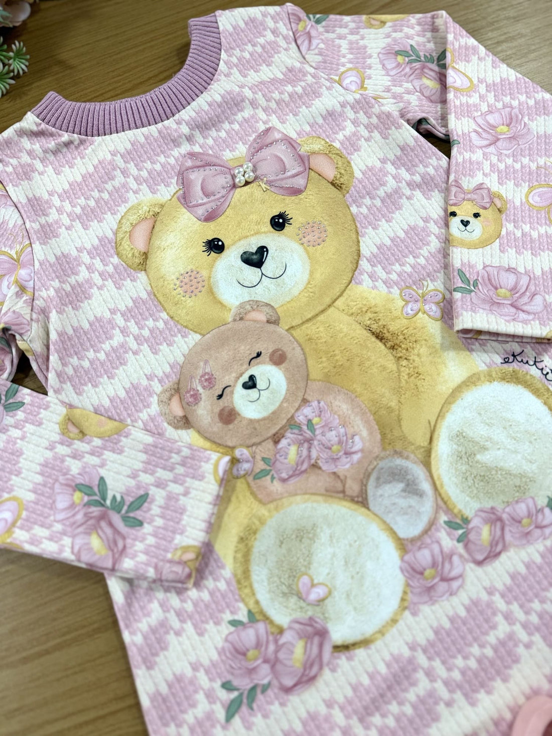 Vestido Infantil Kukie Inverno Rosa Ursinha no Campo