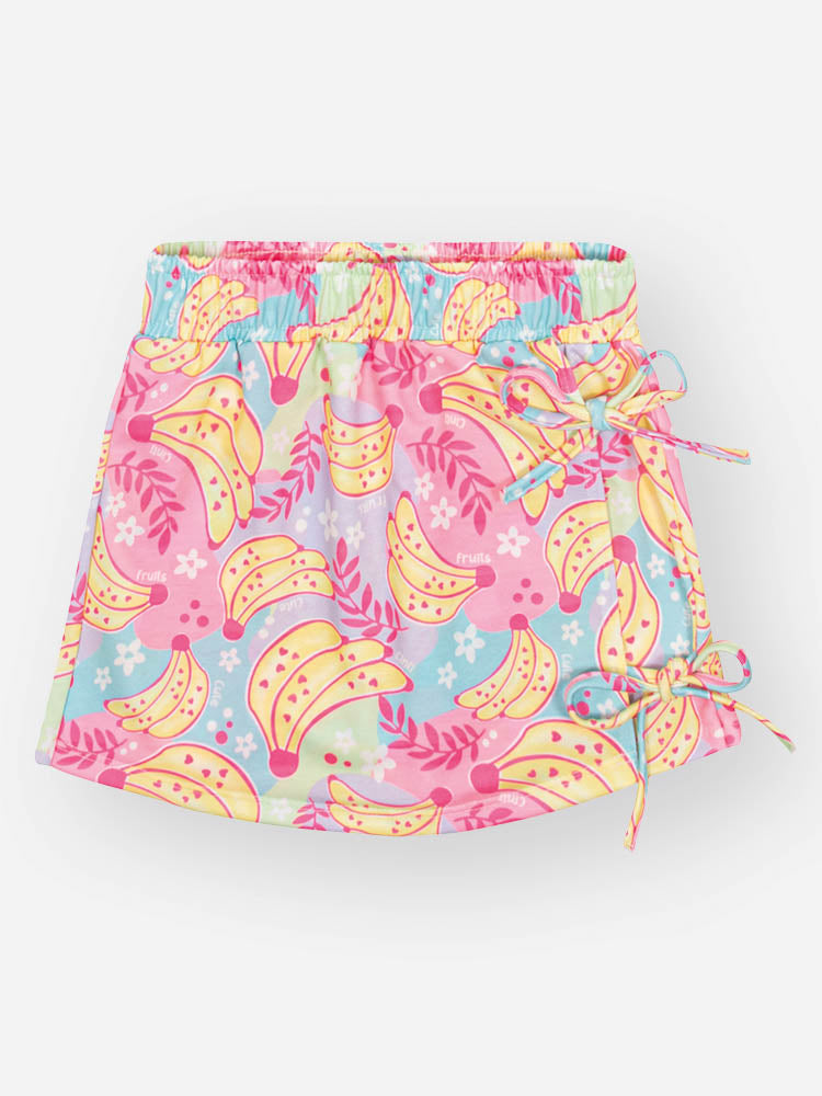 Conjunto Infantil Cinti Verão com Shorts Saia Colorido e Blusa Branca Frutinhas
