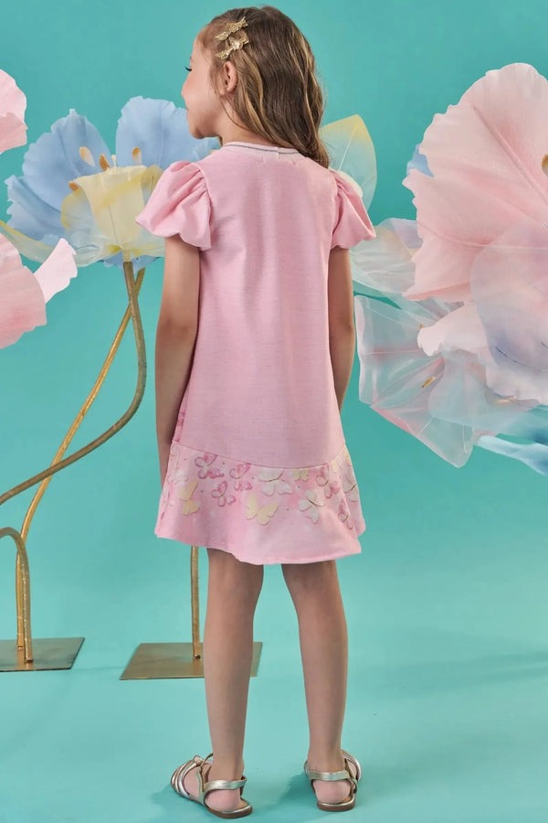 Vestido Infantil Kukiê Verão Rosa Borboletas
