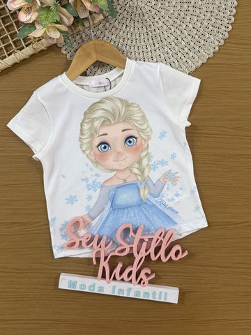 Blusa Infantil Kukiê Verão Branca Princesa Elsa Frozen