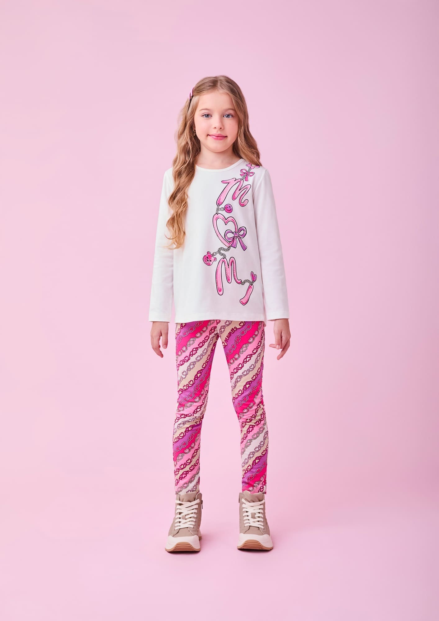 Conjunto Infantil Momi Inverno com Calça e Blusa Branca Lacinhos com Strass