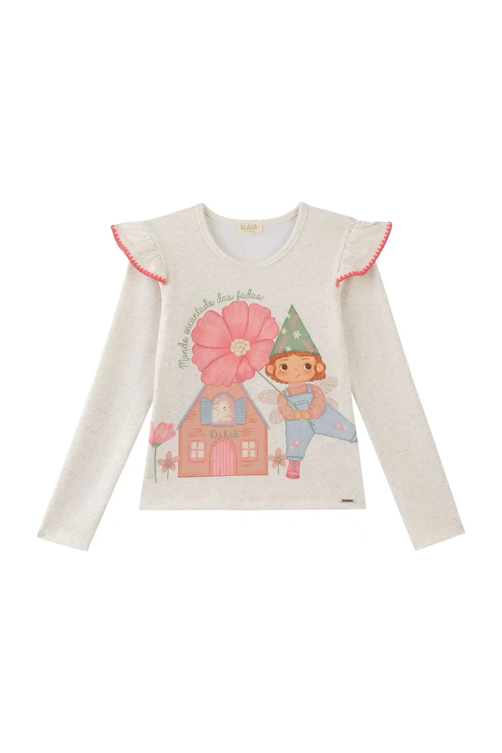 Blusa Infantil Kukiê Inverno Manga Longa Off White Fadinha
