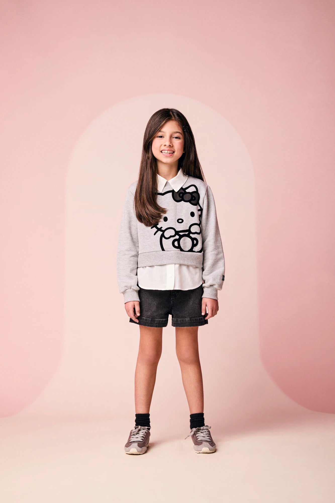 Moletom Infantil Momi Inverno sem Flanela Cinza Hello Kitty
