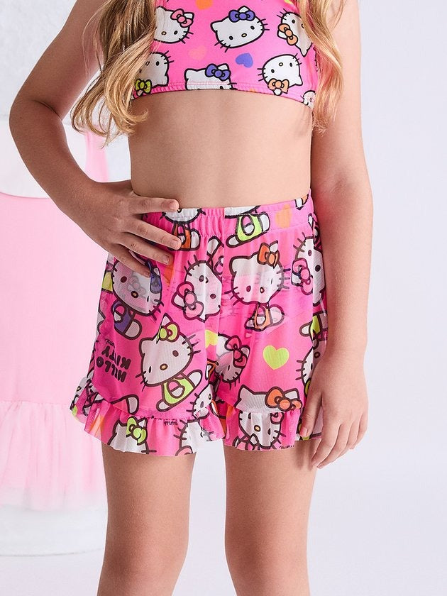 Shorts Infantil Momi Verão Tule Saida de Praia Hello Kitty