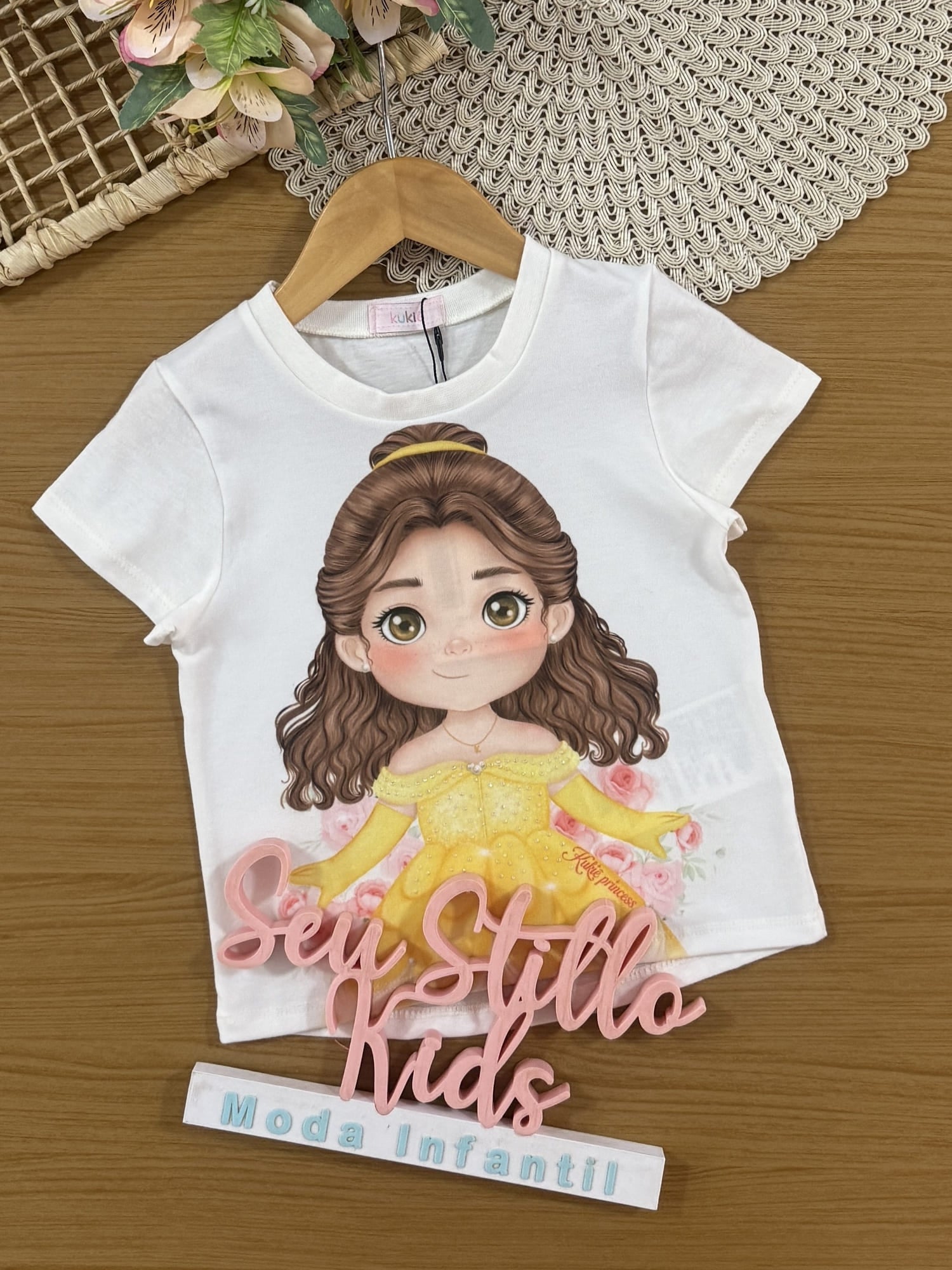Blusa Infantil Kukiê Verão Branca Princesa Bela