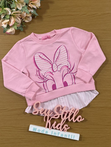 Casaco Infantil Momi Inverno Sem Flanela Rosa Daisy com Strass Disney