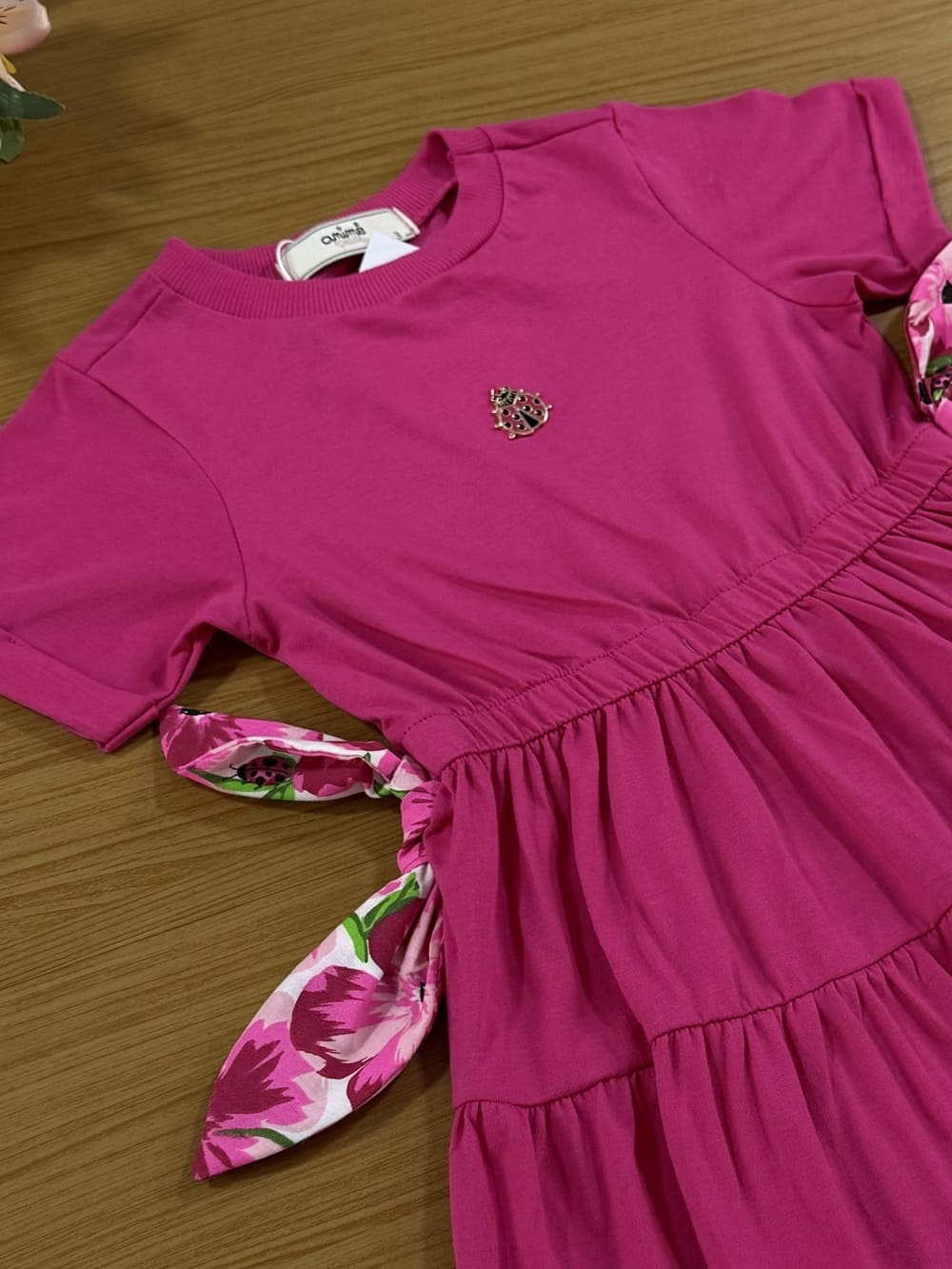 Vestido Infantil Animê Verão Rosa Joaninha
