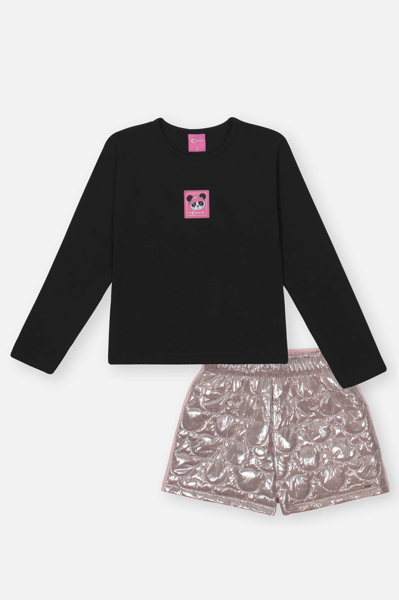 Conjunto Infantil Cinti Inverno com Shorts e Blusa Panda