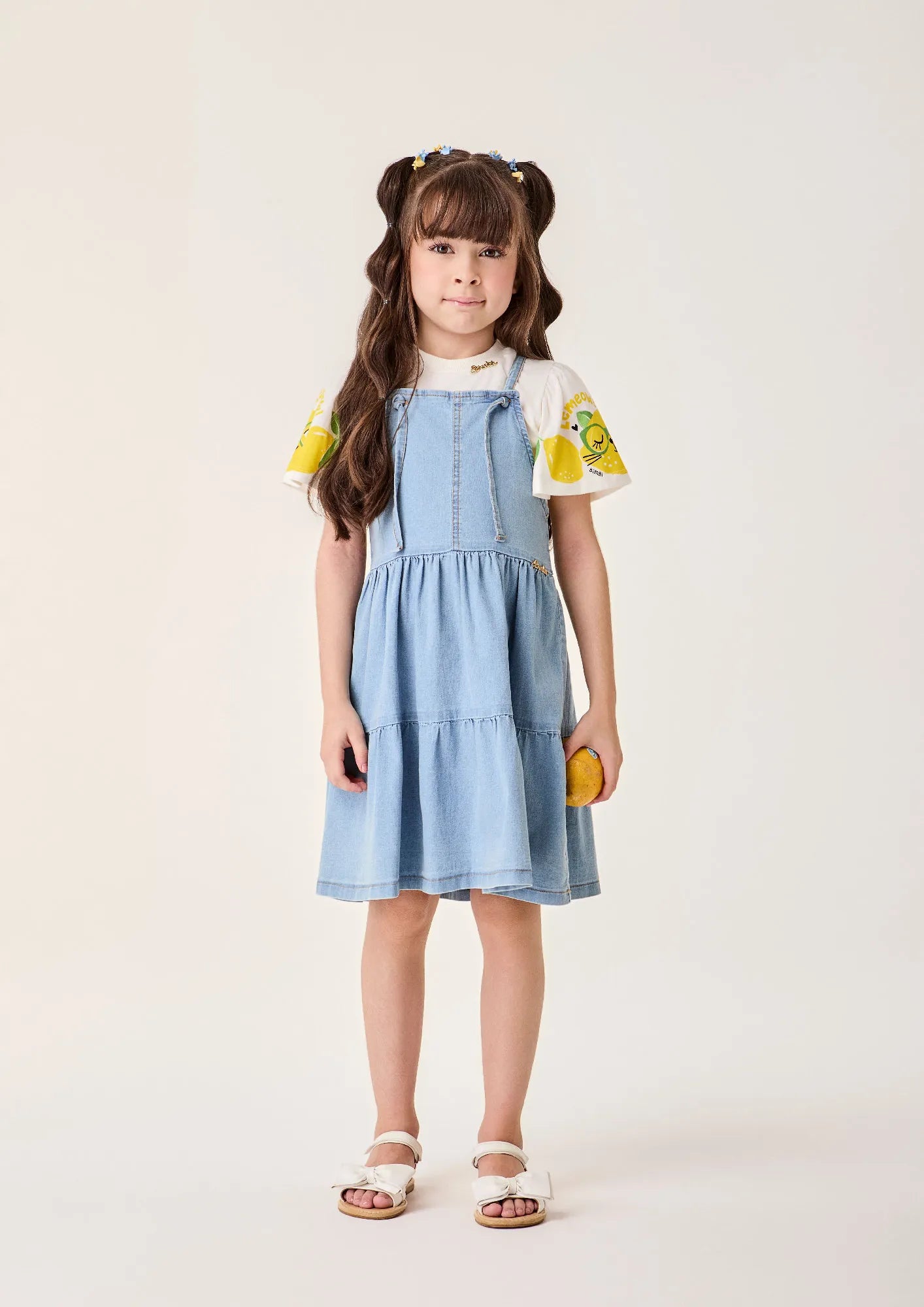 Blusa Infantil Menina Bimbi Branca Gatinho Limão