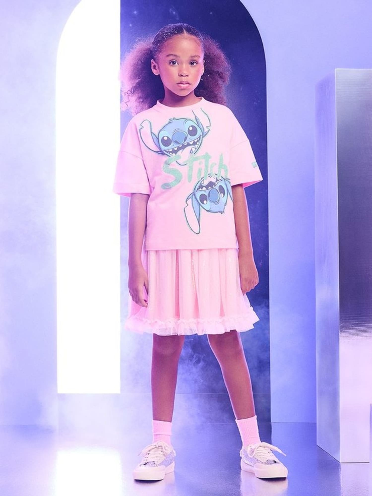 Blusa Infantil Animê Rosa Stitch com Strass Disney