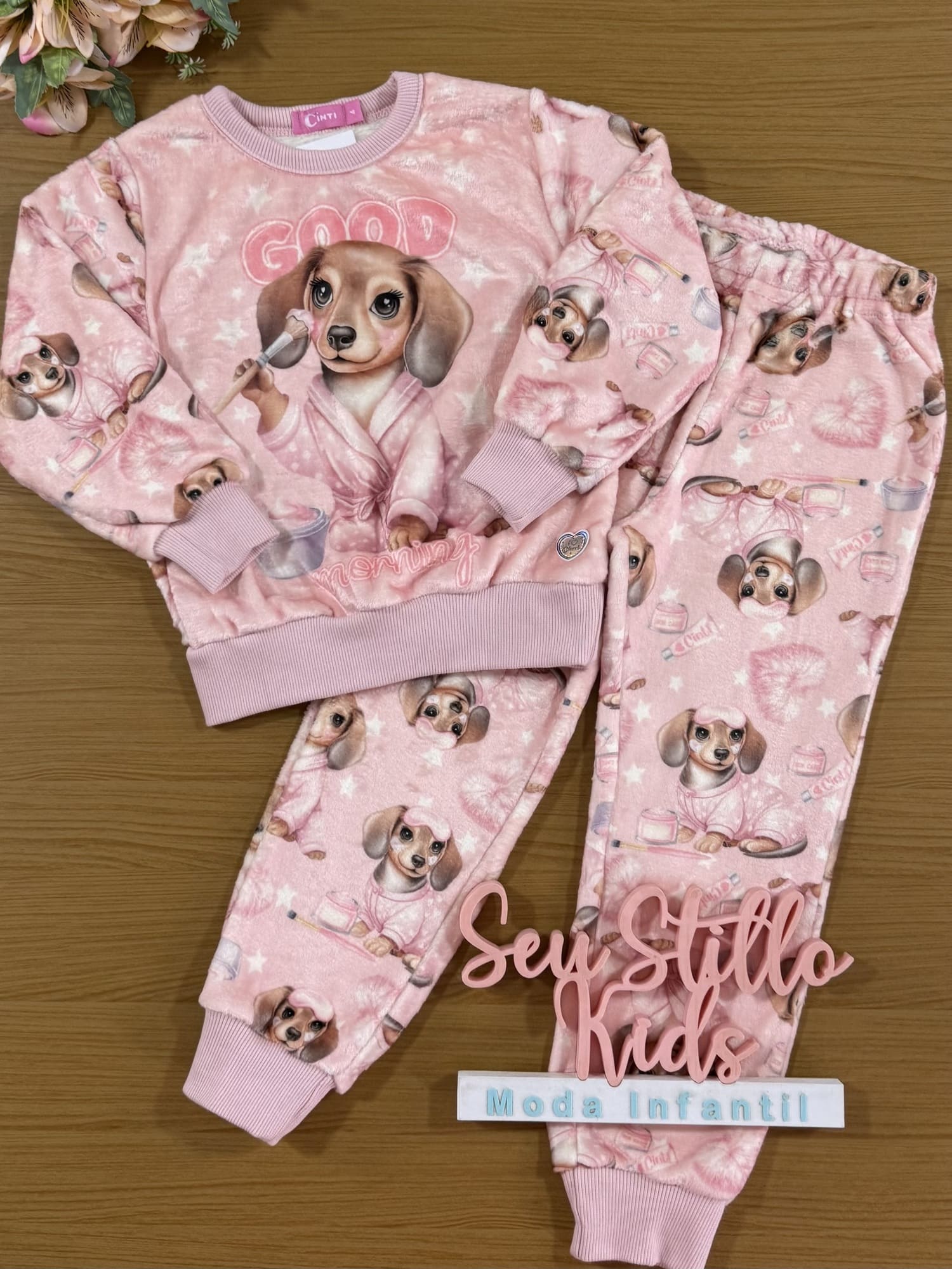 Pijama Infantil Cinti Inverno Calça e Blusa Fleece Cachorrinho