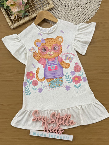 Vestido Infantil Kukiê Verão Off White Oncinha