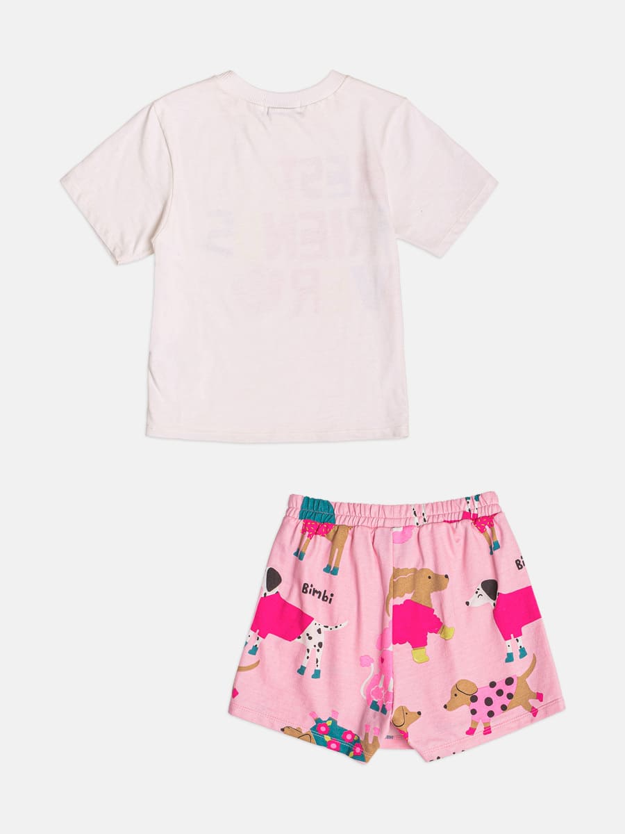 Conjunto Infantil Bimbi Inverno com Short-Saia Rosa e Blusa Branca Best Friends