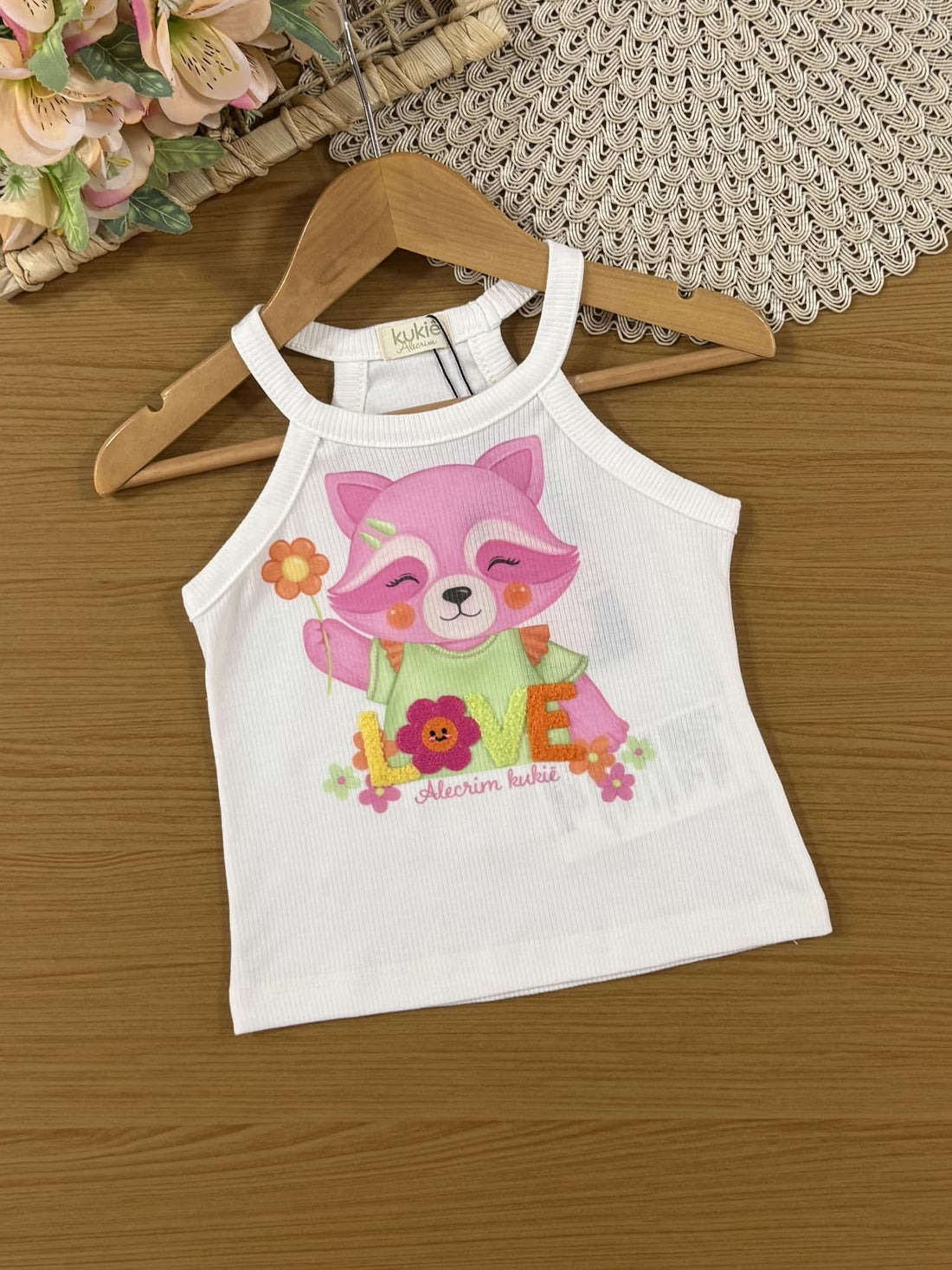 Conjunto Infantil Kukiê Verão com Shorts Verde e Regata Branca Guaxinim