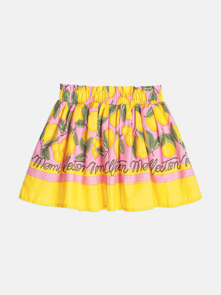 Conjunto Infantil Menina Momi com Saia e Blusa Rosa Ursinho Laranja
