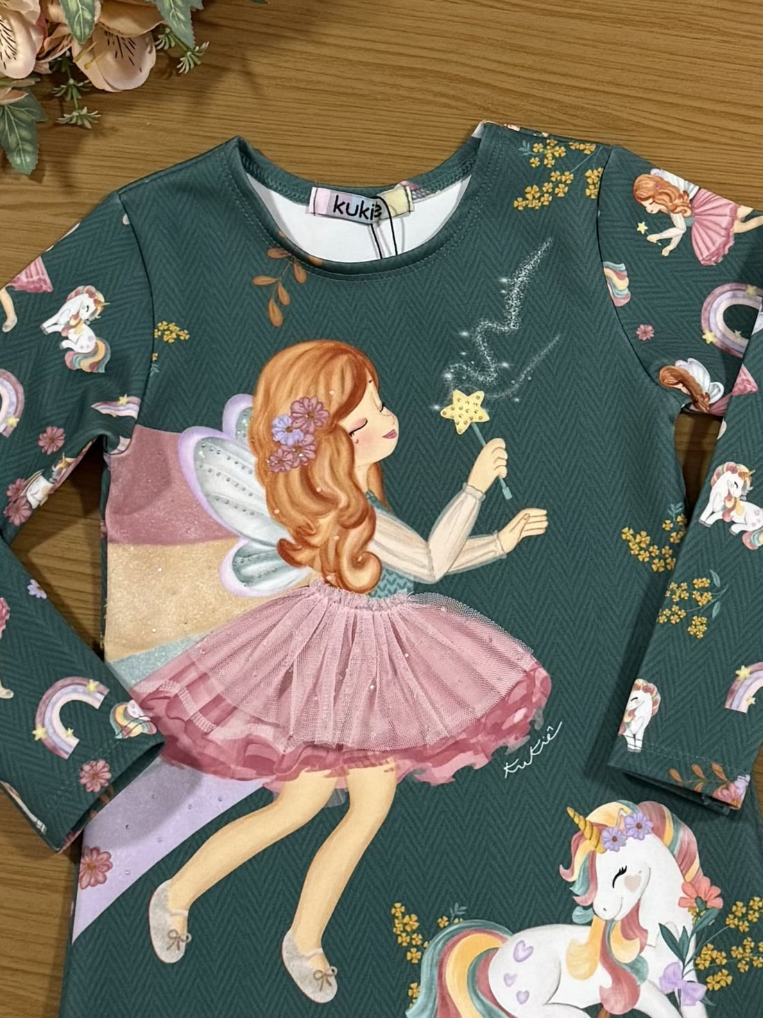 Vestido Infantil Kukiê Inverno Verde Fadinha com Strass