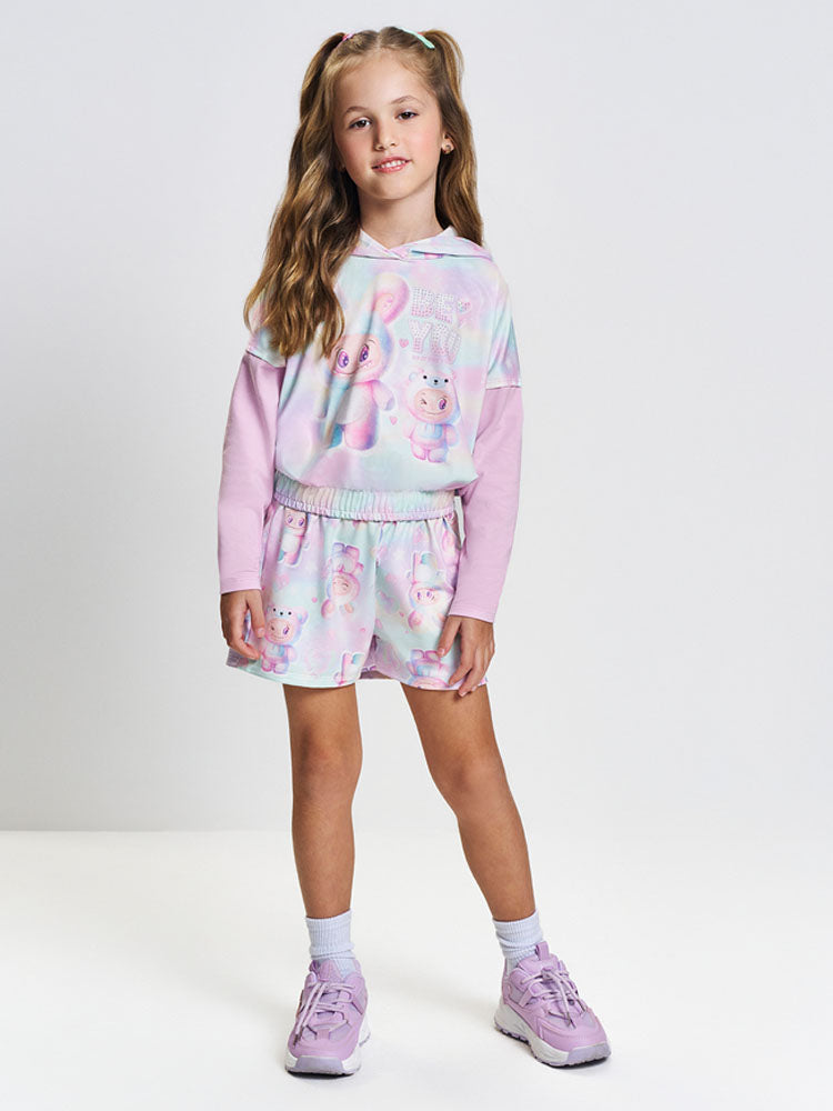 Conjunto Infantil Cinti Inverno com Shorts e Casaco Térmico Colorido Labubu