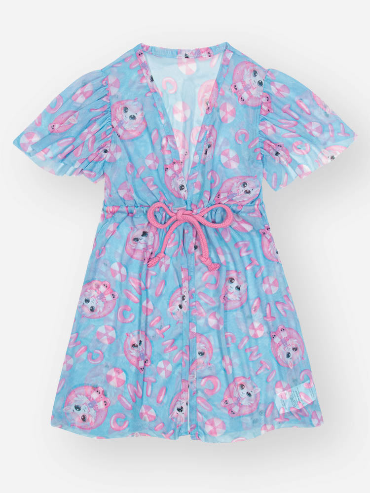 Maiô Infantil Cinti Verão Rosa Unicórnio com Saida de Praia Azul